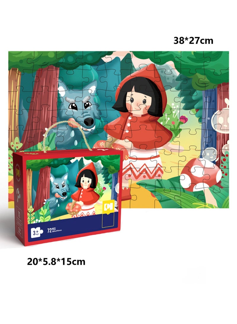 Cute Cartoon Children'S Jigsaw Puzzle Educational Toys, Children'S Gifts Birthday Sharing Souvenirs Gift Box Jigsaw Puzzle Educational Toys Kindergarten Gifts, Suitable For Children Over Three Years Old To Play (72 Little Red Riding Hood pieces) - Image 2